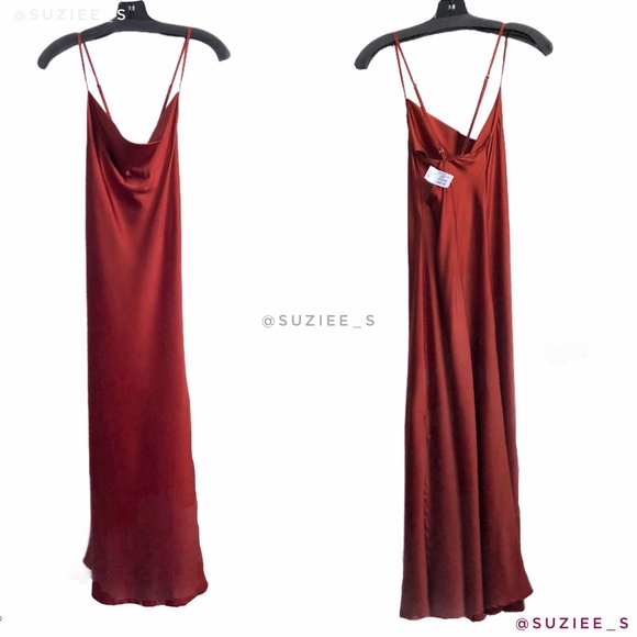 Andamane Delphina Rust Red Orange Silk Satin Slip Midi Dress Side Slit  M NWT - Picture 15 of 16